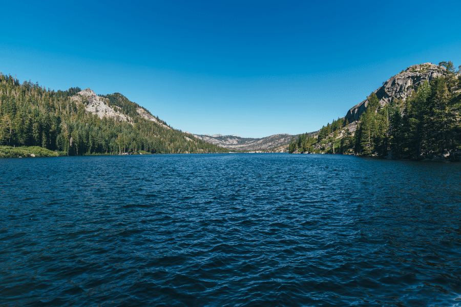 Echo Lake State Park in New Jersey with blue water and blue sky