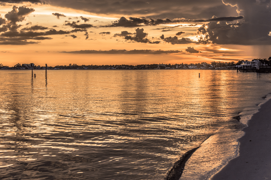 Orange sunset over the water in Cape Coral, FL