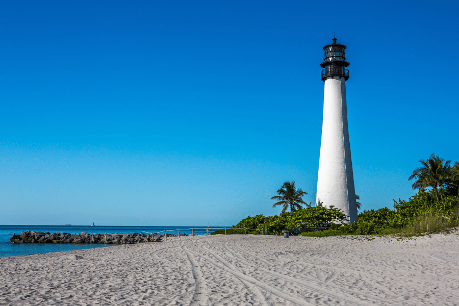 Cape Florida Lighthouse in Key Biscayne, FL during the day