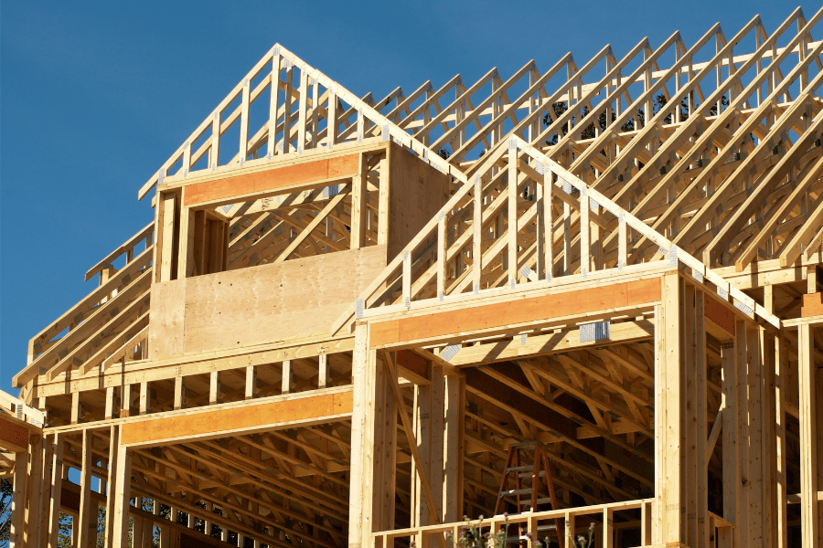 Wood outline of home under construction