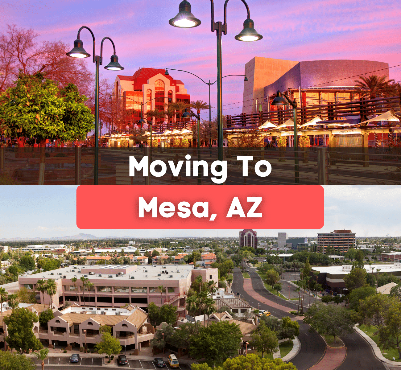 City View of Mesa, Arizona during the day and during the pretty pink sunset