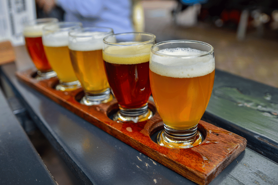 craft brewery with five glasses of beer 