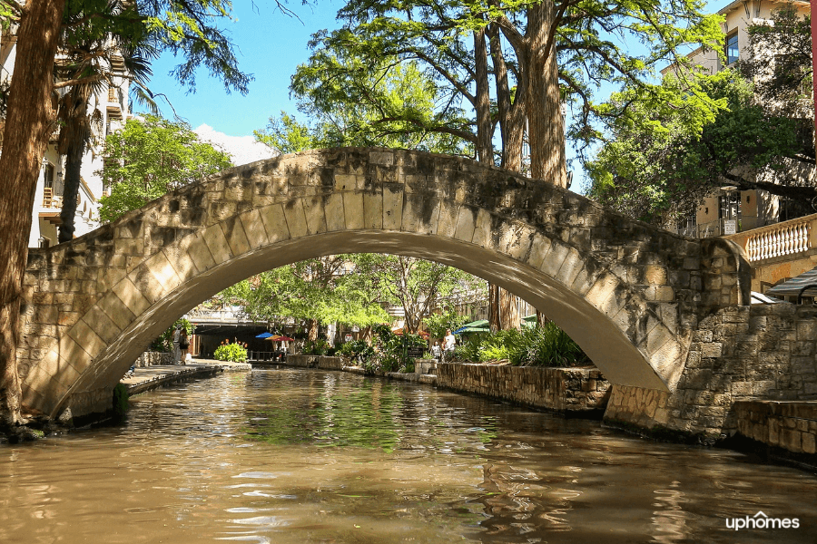 San Antonio, TX water flowing through the city and downtown area San Antonio, TX water flowing through the city and downtown area