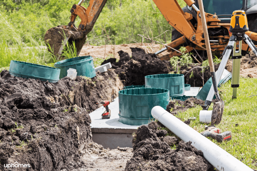 Septic Tank Installation - Tractor digging up a field for the septic tank and leech field system