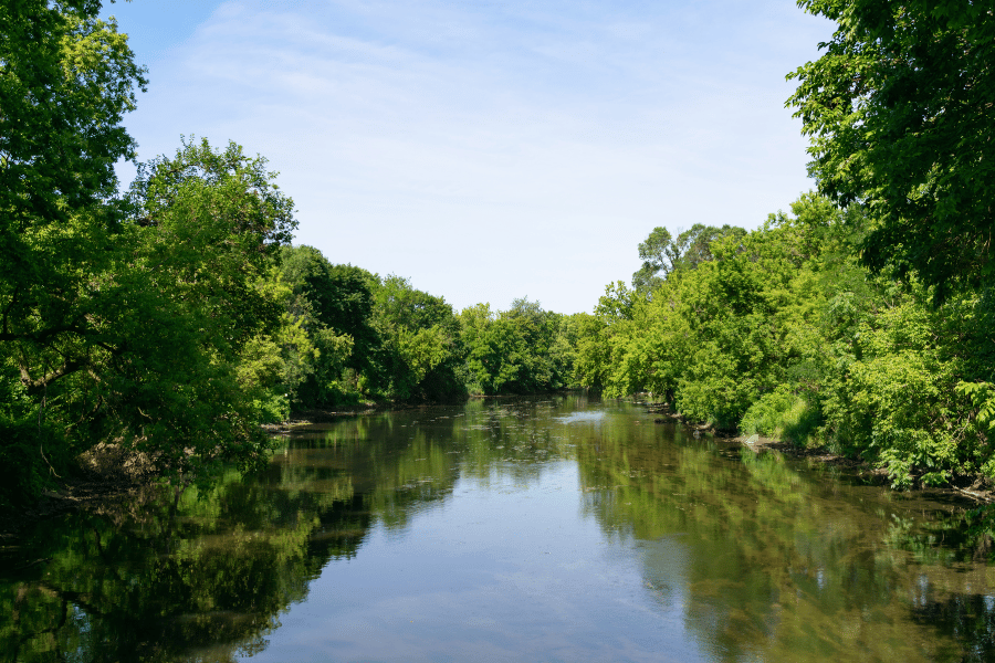 Naperville, IL DuPage River Naperville, IL DuPage River on a bright sunny day with trees