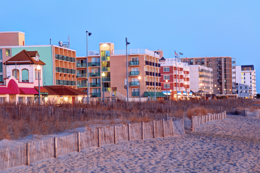 Rehoboth Beach DE oceanside during sundown