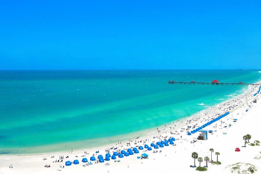 Clearwater, FL Pristine beach in Clearwater, FL with bright blue water and white sand