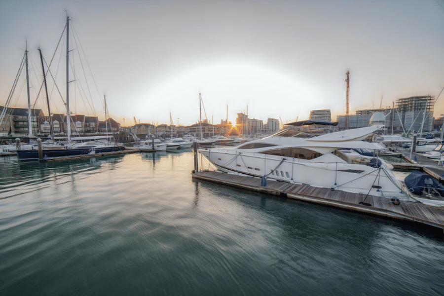 Image of boat marina at sunset 