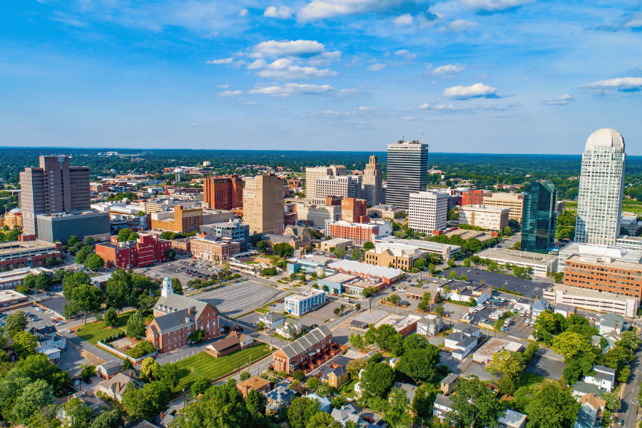 Downtown Winston-Salem aerial view of downtown Winston-Salem
