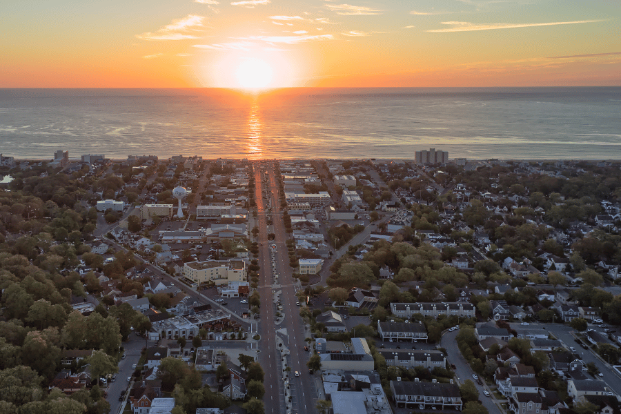 overview-city-view-sunset-rehoboth-beach.png Citywide view of Rehoboth Beach DE during sunset
