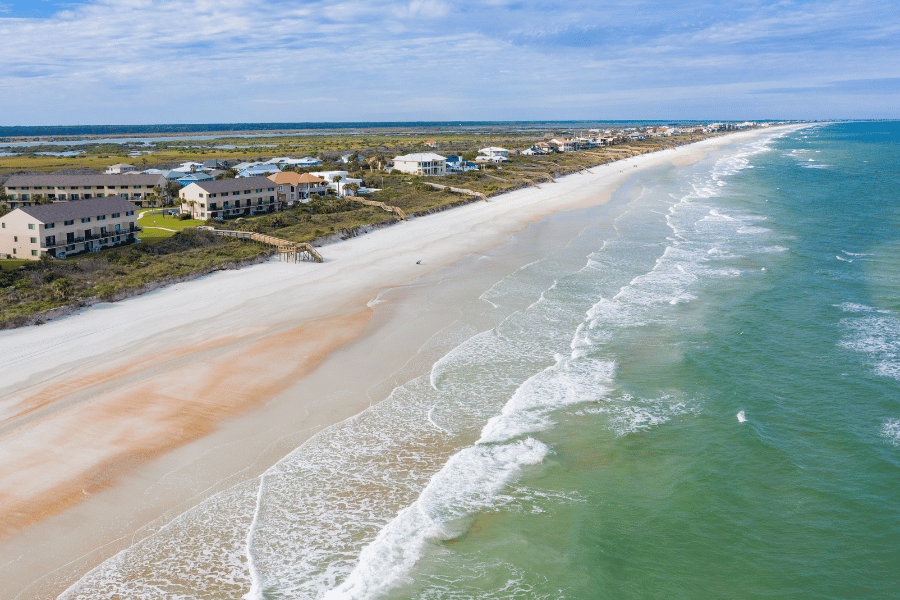 Crescent Beach Crescent Beach aerial view of blue water and beach houses