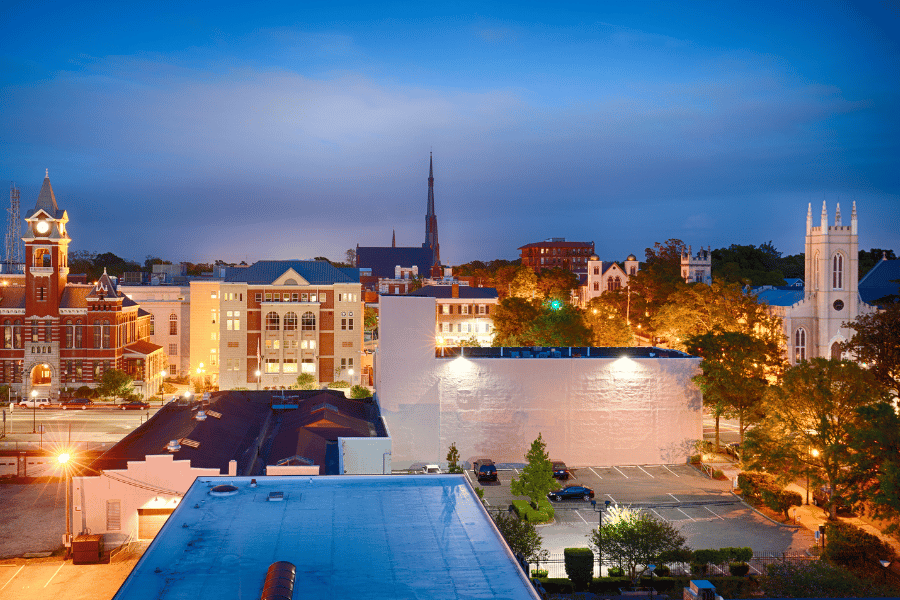 Night time view of Downtown Wilmington DE