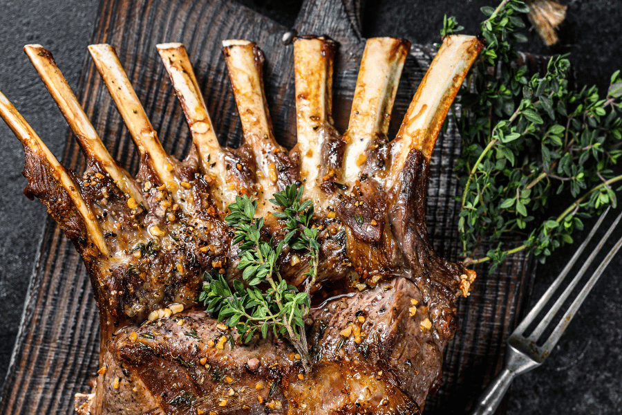 Rack of Lamb Image of a cook and seasoned rack of lamb
