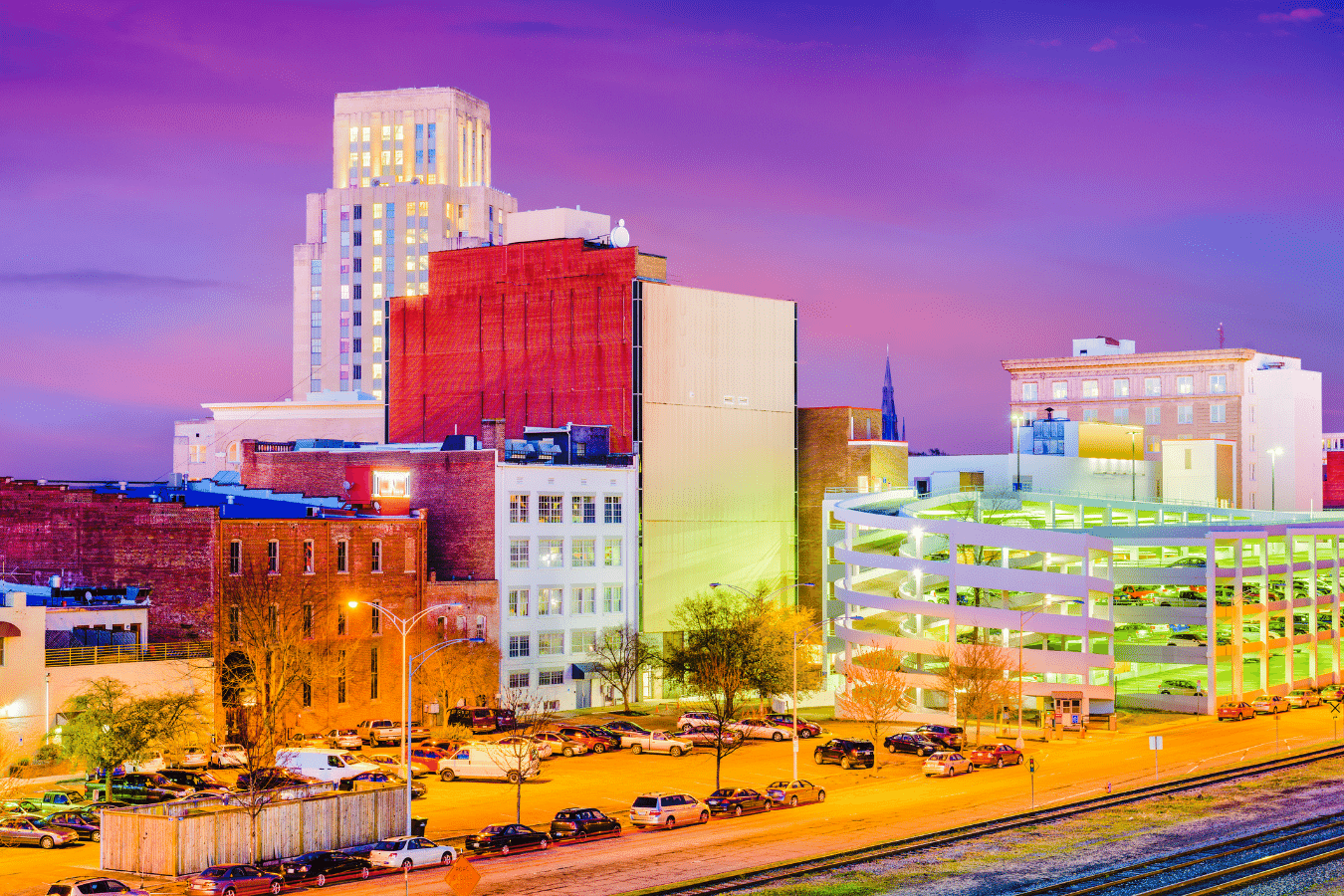 Durham NC sunset over the city Downtown Durham North Carolina sunset