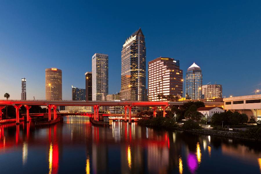 Tampa, Florida Tampa Downtown night lights view water