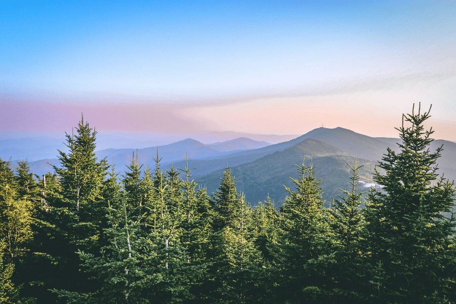pink and blue sunset in the Western Carolina mountains 