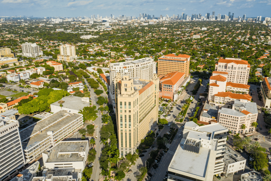 Coral Gables, FL Aerial view of Coral Gables, FL near miami downtown