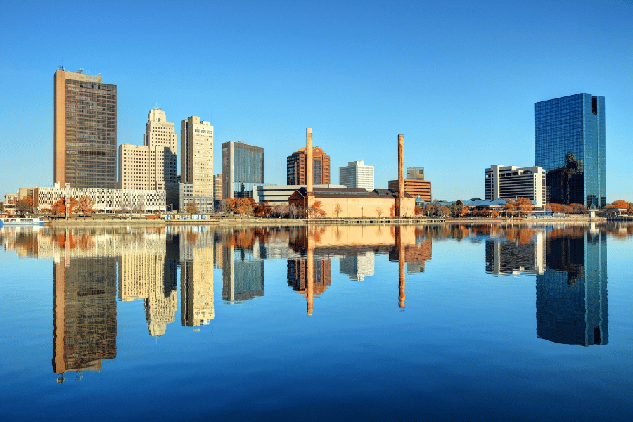 Toledo Ohio skyline lake river water