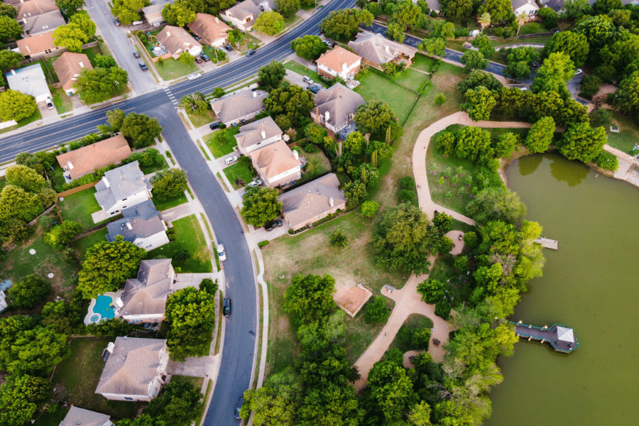 Michigan Neighborhood Birds eye view of neighborhood in MI