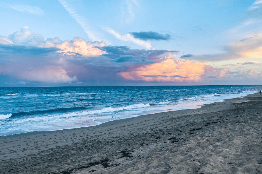 Beautiful pink sunset at the beach in West Palm Beach, FL