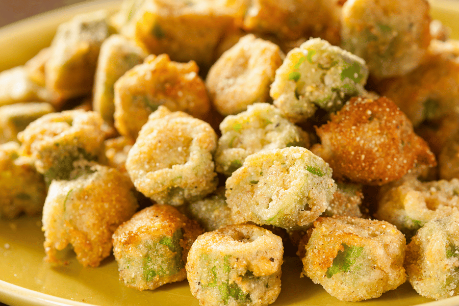 fried okra on a yellow plate