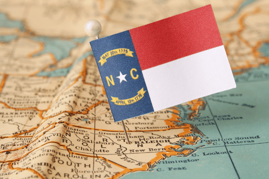 NC Map Map of NC with North Carolina flag