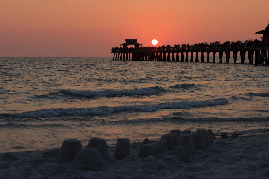 Naples Pier Beautiful orange sunset at Naples Pier in Naples, FL