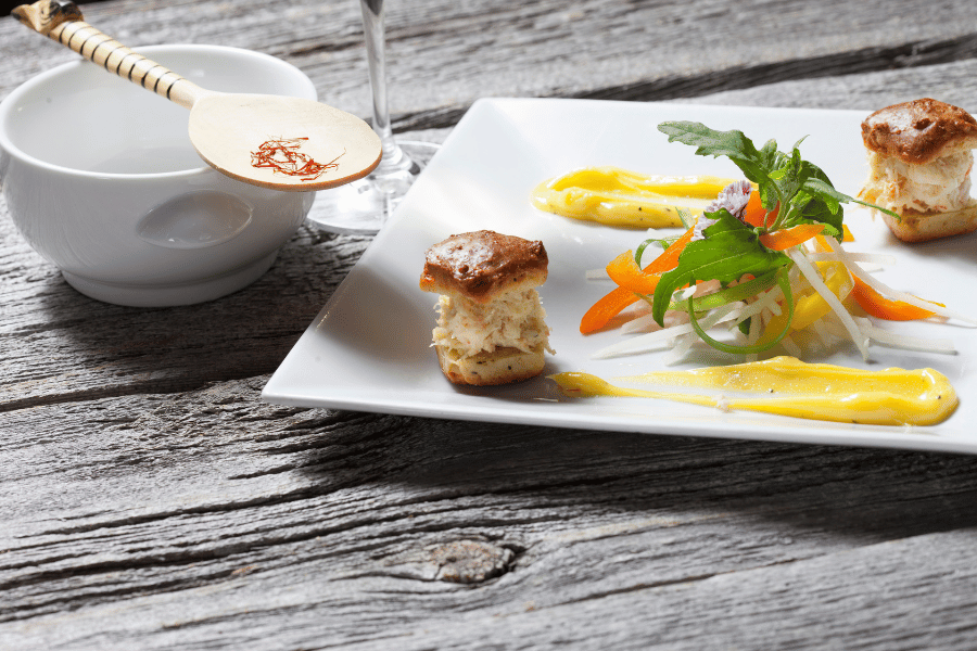 seafood fine dining bean sprouts crab sandwich