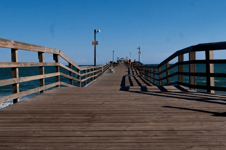 Cherry Grove Beach Pier in Myrtle Beach on a sunny day