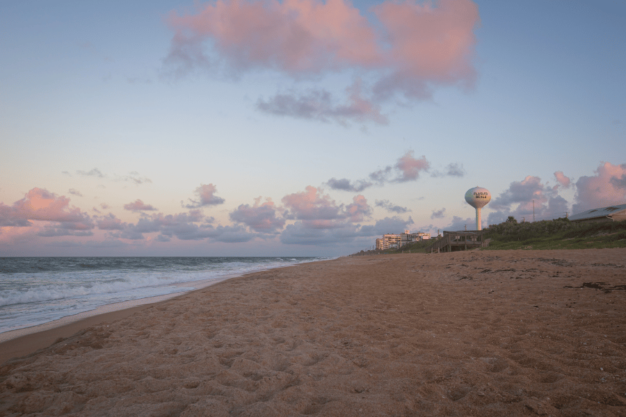 Flagler Beach Sunset Beautiful pink sunset in Flagler Beach with water tower in the background