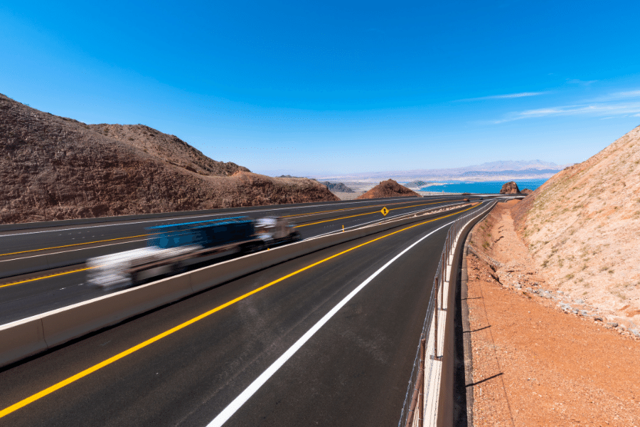 Interstate 11 in Boulder City, NV on a sunny day with cars 