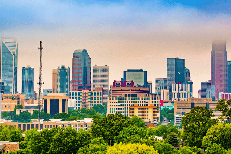 Charlotte, NC skyline on a cloudy day 