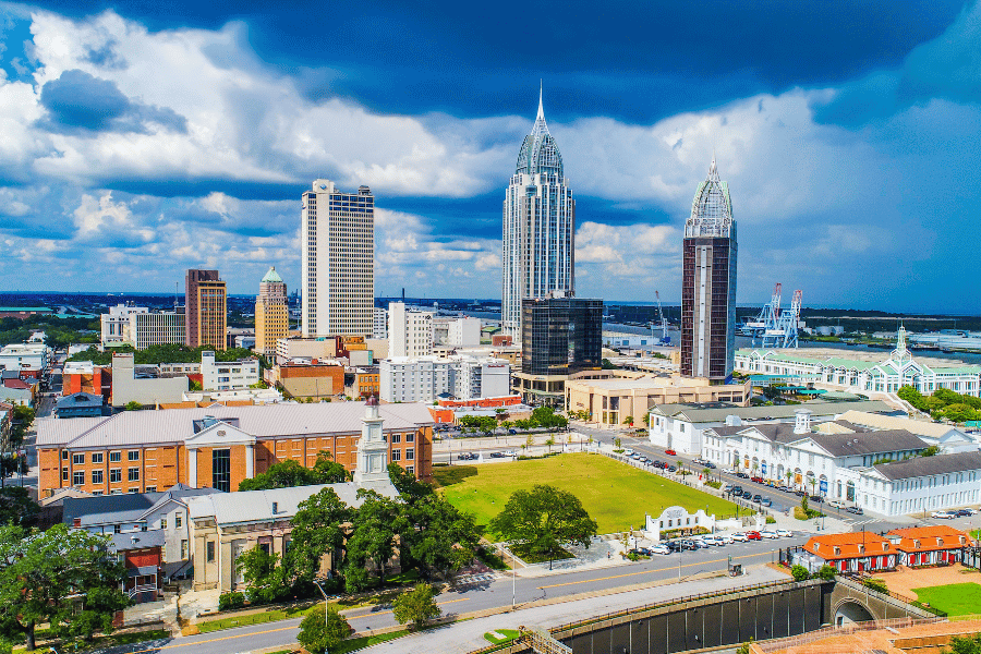 Birds eye view of Downtown Mobile