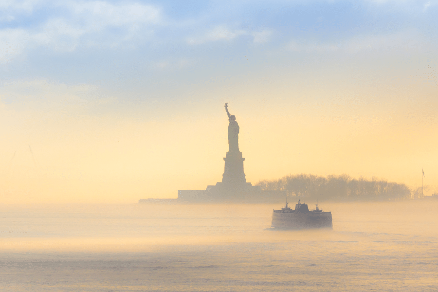 Staten Island The Statue of Liberty on a foggy day