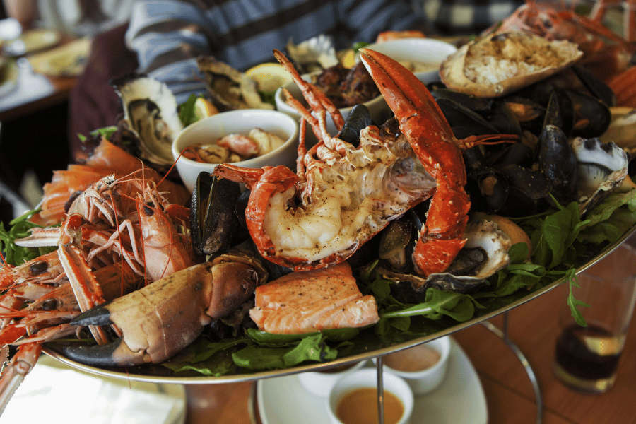 Fresh Seafood on a plate Large plate of fresh seafood including lobster and salmon