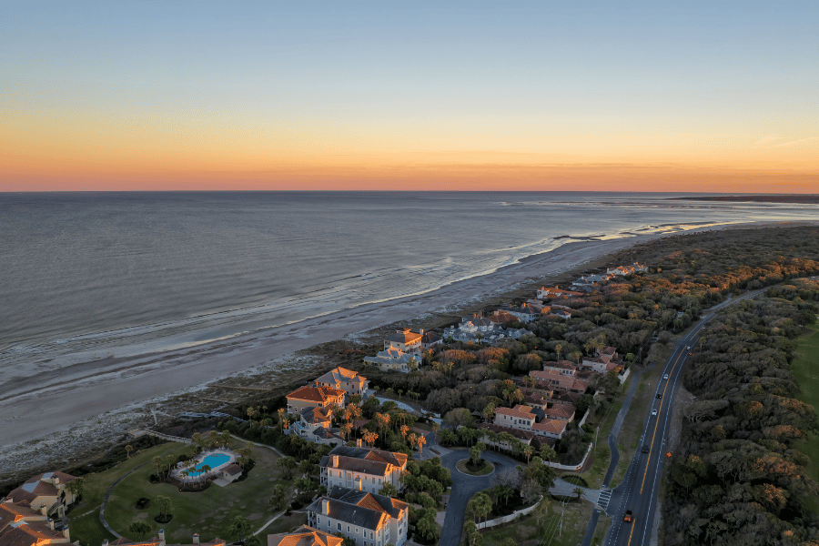 Amelia Island Amelia Island aerial view during beautiful orange sunset