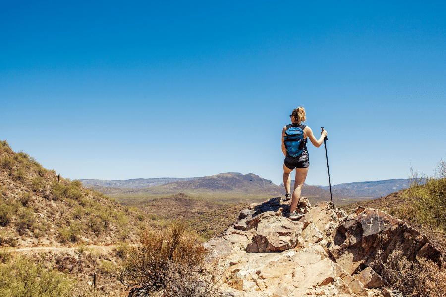 Hiking in the Desert and near the mountains on a clear hot day in Tempe, Arizona