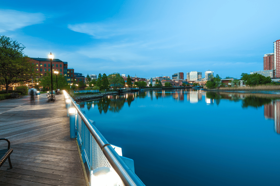 riverfront-nighttime-view-Wilmington-de.png Riverfront of Wilmington DE during night time