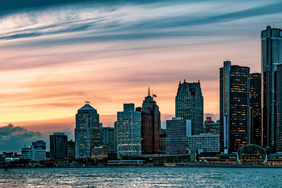 sunset-view-in-detriot-mi.png Sunset view of downtown Detroit