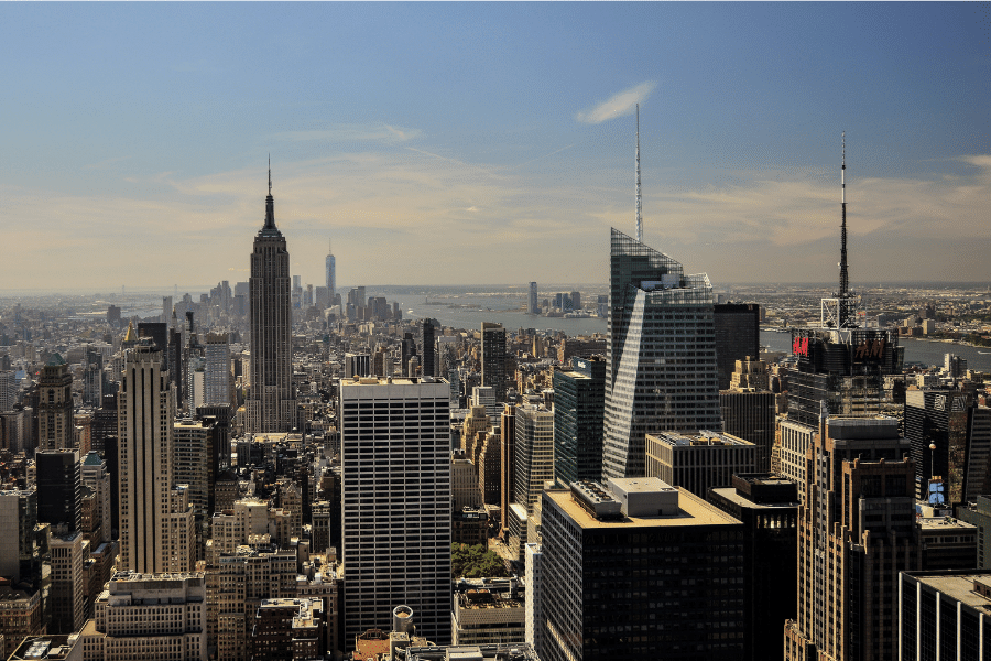 The Manhattan, NY skyline on a bright sunny day