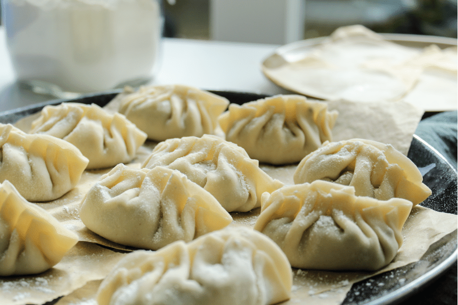 Delicious dumplings on a tray 